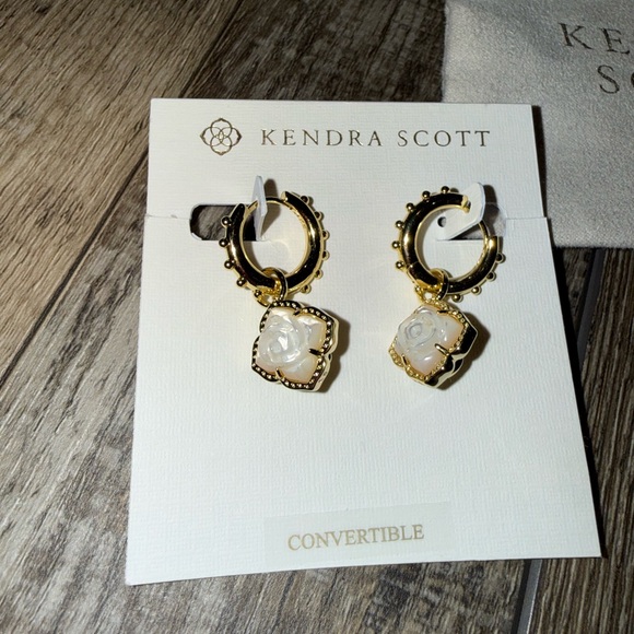 Kendra Scott Gold and White Convertible Earrings. NEW - Picture 2 of 3